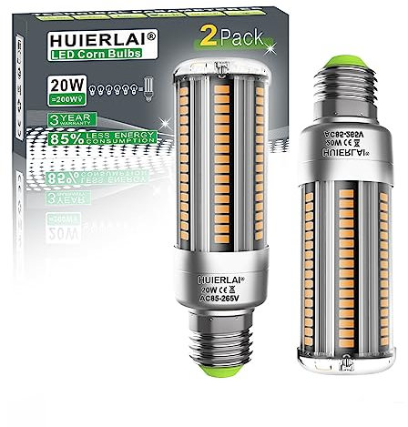 HUIERLAI E27 LED Glühbirne, 20W Warmweiß 3000K 2500LM, Ersetzt 200W Leuchtmittel, Maiskolben Birne, Kein Flackern, Nicht Dimmbar, 2 Stück