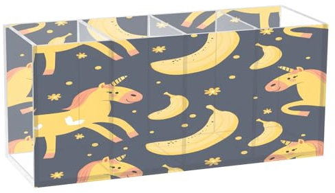 Pot à crayons en acrylique à 4 compartiments Motif cheval et banane