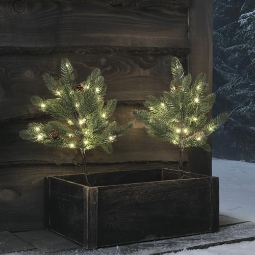 Lights4fun Set of 2 Outdoor Christmas Tree Stake Lights 50 Warm White LEDs Battery Operated with Timer