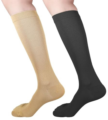 AHLPO 2 Paar Kompressionsstrümpfe für Damen und Herren, Medizinische Kompressionssocken Stützstrümpfe Einfarbig, Thrombosestrümpfe Compression Socks für Krampfadern Ödeme Sport Laufen Radsport