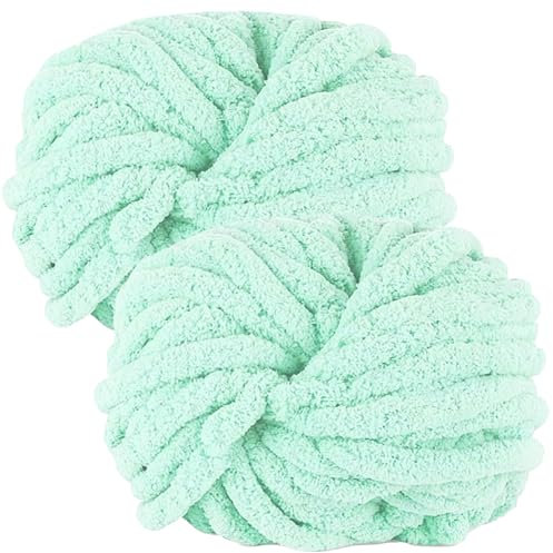 bechoanigel 2 Stück Dicke Wolle Garn 500g, Armstricken Wolle Dickes Garn, XXL Weiches Chunky Wolle, Super Weich Chenille Wolle zum Häkeln für Decken, Schals, Mützen, Haustier Nest (Hellgrün)