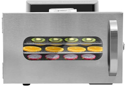 TONFEION Dörrautomat Edelstahl 6 Etagen- Food Dehydrator mit Temperaturregler (30-90°C), Timer bis zu 24 H, Digitales Display, Dörrgerät für Lebensmittel Fleisch Früchte Obst Pilze