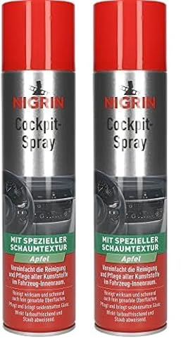 NIGRIN Cockpit-Spray Apfel, reinigt wirksam und schonend auch feingenarbte Oberflächen, 400 ml (Packung mit 2)