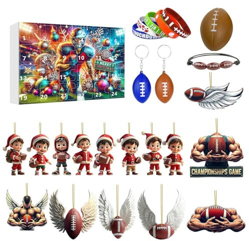 Americans Football Adventskalender 2024,24 Stk Einzigartig Acryl Rugbys Weihnachten Adventskalender,24 Tage Fußball Sport Geschenken Countdown Adventskalender Für Kinder Männer Frauen,Fans Liebhaber
