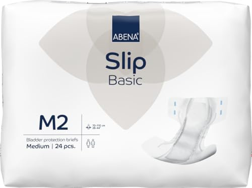 ABENA Slip Basic M2 | Pack of 24 | Incontinence Pads Women & Men with an Absorbency of 2300ML | Fast Absorbing Adult Nappies with a Odour Control System. ABENA Incontinence Pads Hip Size 70-110cm.
