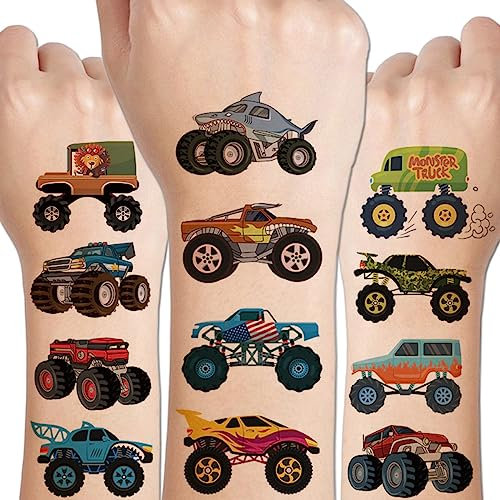 CHARLENT Temporäre Monster-Truck-Tattoos für Kinder, 10 Stück Monster-Truck-Tattoos für Geburtstagsparty-Zubehör für Jungen