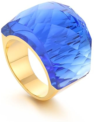 IMINI Bague en acier inoxydable plaqué or avec cristaux de verre et zircones cubiques pour femme - Superbe grande déclaration en strass - Bague de cocktail ou d'anniversaire pour femme