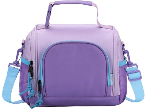 VASCHY Bolsa Termica Infantil, Bolsa Almuerzo Grande para Niño Niña Bolsa Porta Alimentos con Correa de Hombro Desmontable Bolsa Merienda Nevera Infantil para Picnic Colegio Viaje, Morado