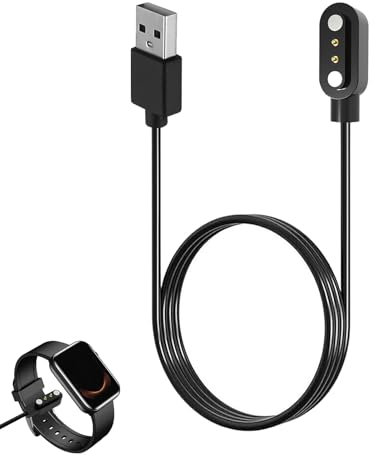 2 Pin 4mm Magnetic Smart Watch Charger, Magnet Charging USB Cables, Universal Compatible with YAMAY SW022/Ticwatch GTX/Haylou RT LSO5S/AGPTEK LW11, Portable Quick Charge Cable, 60cm Length, Black (1)