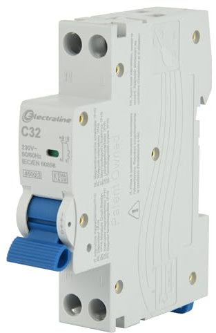 Electraline 87005 Disjoncteur 32A, courbe C (protection optimale contre les surintensités et les courts-circuits), 1P+N, 4.5kA, 240V, certifié CE, KEMA-KEUR et UKCA