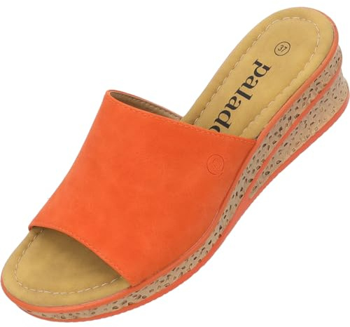 Palado Sandalen Damen Niserios – modische Pantoletten im schlichten Design - bequeme Sommerschuhe - elegante Hausschuhe mit Keilabsatz