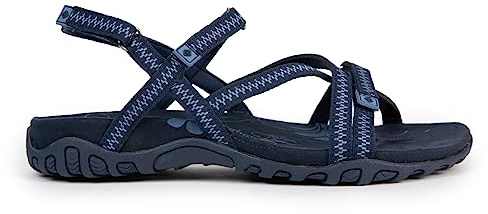 Izas Sandalias de Senderismo para Mujer Deportivas y Cómodas. Sandalias Planas de Verano para Trekking y Caminar de Diseño Ergonómico con 3 Ajustadores. Color Azul Marino Talla 41