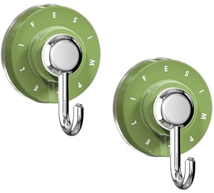 SHENGYIG 2 Stück Saugnapfhaken, J-Förmiger Haken Saugnapf | Grüner Haken mit Saugnapf, Bohrfrei Badezimmer Haken, für Glatte Wände in Bad, Küche und Balkon