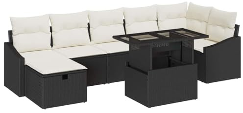 vidaXL Garten-Sofa-Set 8 pcs Schwarz Poly-Rattan, Garten und Terrasse, modernes Outdoor-Möbelset, rechteckige Liege, gemütliche Sitze für Familienfeiern