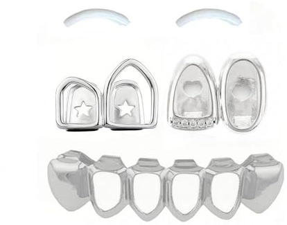 SSyang Hip Hop Teeth Grills für den Mund, Zahnspange Dekoration, mit 2 Silikonformleisten, Hip Hop Teeth Grills für Mouth Top Bottom, für Musikfestivalpartys, Hip-Hop-Rapper, Dekorationen