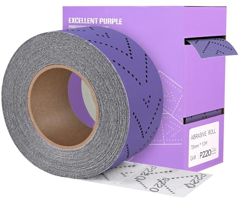 MOGRQAP Schleifpapier Rolle Multi-Hole, P220 Sandpapier Klett 70mmx12m | Schleifblattrolle 220 Körnung Vorschneiden Hand Zerrissen Schmirgelpapier Keramik Schleifrolle für Holz Metall Autoschleifen