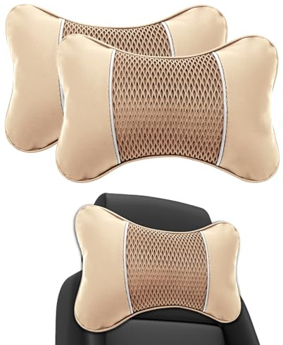 VBGURR 2 Pcs Neck Support Pillow for Car Seat Breather Car Headrest Pillow, Car Pillow Car Neck Pillow Car Seat Head Support Car Accessories (Beige)