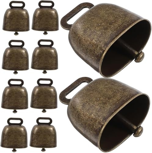 Campanacci per Mucche, 10 Pezzi - Campanelle in Rame per Animali da Pascolo come Pecore, Capre e Vitelli - Set di Campane Vintage in Metallo per Fattoria e Antifurto