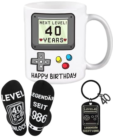 Geburtstagsgeschenk für Gamer, Lustige Schlüsselanhänger Socken für Männer und witziger Tasse, Mann, Frauen, Bruder, Schwester, Freund (40. Geburtstag)