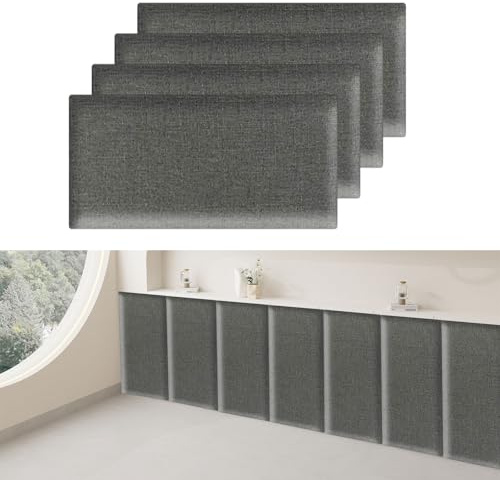 Inscrip 3D-Anti-Kollisions-Wandpolsterung, 4 Stück, 40 x 20 x 3 cm, zum Abziehen und Aufkleben, atmungsaktive Baumwoll-Leinen-Wand-Pads, dicke Tatami-Kinderzimmer-Aufkleber, für Kopfteil, TV-Wände