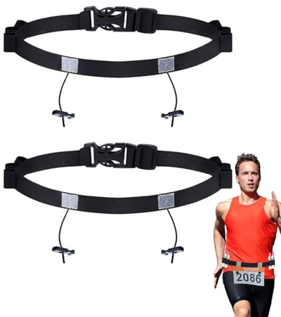 HUVZOR 2 Stück Triathlon Startnummernband Verstellbar Laufgürtel mit Nummernhalter 2 Gel-Halter Running Belt Laufgurt Bauchtasche Gürteltasche für Joggen Marathon Radfahren,Black,91cm
