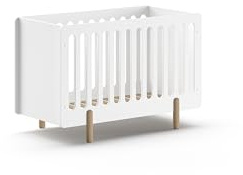 FURNLUX Babybett aus Kiefernholz und MDF, 60x120 cm Liegefläche, Weiß, 69x130x87 cm, Verstellbarer Lattenrost, Zeitloses Design