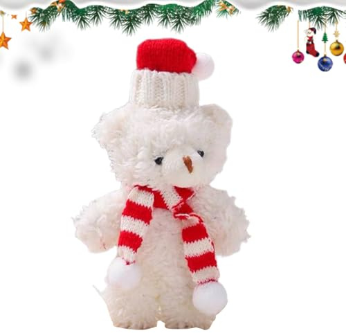 Oso de Navidad – 7 x 7 x 16 cm Bufanda de oso de peluche con dibujos | animados | Muñeco de peluche relleno de tela | Regalo de decoración | Llavero, Bolsa, Hornear, Niños, Decoración