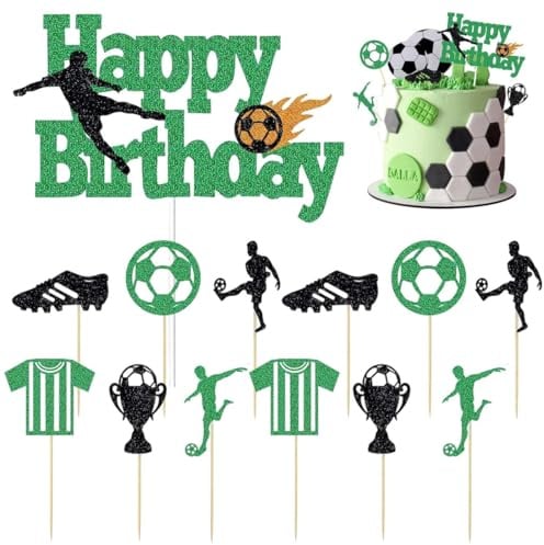 AEIXYA 1 Set Decorazioni Torta Calcio, 12 Inserti Per Decorazioni Di Torte E Un Grande Pallone Da Calcio, Per Compleanno Topper Per Feste Di Ragazzo E Ragazza