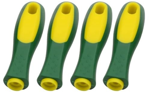 Serenophile 4 Pack Rubber File Handles with Round and Rectangular Holes, Ergonomic Anti-Slip Grips for Metal Files Wood Rasps Chainsaw Mills, 110mm Length, Yellow and Green