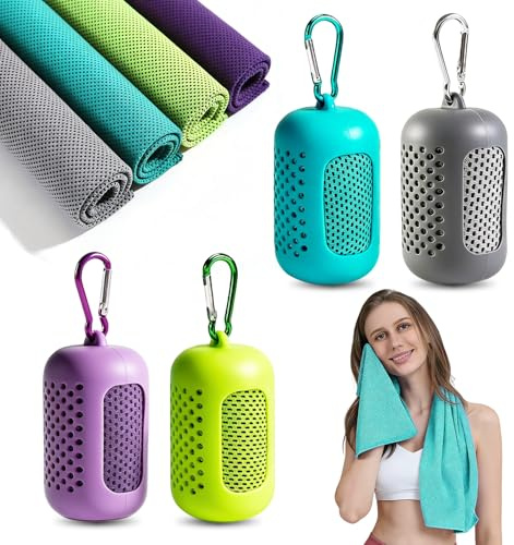 Kühlendes Handtuch 4er Set,Cooling Towel Mikrofaser Kühltuch Sporthandtuch Schnelltrocknend,Schnell kühlend mit Verdunstungskälte,Kühlhandtuch für Fitness Yoga Laufen Outdoor 30x90 cm mit Silikonhülle