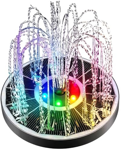 Fontana ad energia solare con luci LED colorate, 40 cm, fontana solare per abbeveratoio per uccelli, decorazione per giardino esterno, galleggiante RGB con 6 ugelli a spruzzo