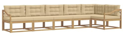 vidaXL Outdoor-Sofagarnitur mit Kissen 4 pcs Weiß und Beige Polyester, Akazien-Lounge-Set, moderner Outdoor-Sofa, langlebiges modulares Sofa, wetterfester Garten-Sitz