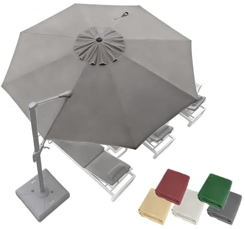 3.0m 3.35m 3.5m Auvent De Remplacement Parasol Déporté 8 Baleines Toile De Rechange Rond Bâche Pour Parasol En Polyester, Housse De Rechange Parapluie(Grey,350cm/11.5ft)