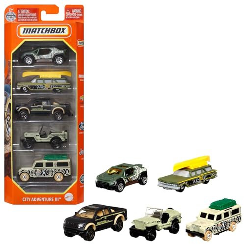 Matchbox 5-Pack of 1:64 Scale Vehicles, 5 Toy Car Collection of Real-World Replicas for Kids 3 Years Old & Up, C1817