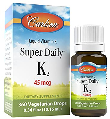Carlson - Super Daily K2, 45 mcg Liquid Vitamin K, Bone Health, K2 Vitamin, Vitamin K Supplement, Vitamin K-2 MK7, Unflavored, 360 Drops (10.16 mL)