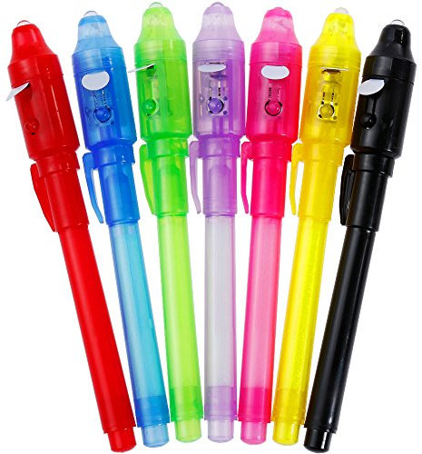 GOLDGE 7 Stück UV- Geheimstifte,Geheim Stift,unsichtbar schreiben,lesbar durch Licht,geheimstift Kinder