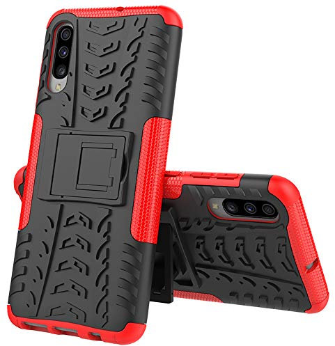 Yiakeng Hülle Samsung Galaxy A70, Doppelschicht Stoßfest Schlank Ganzkörperschutz Mit Ständer für Samsung Galaxy A70 (rot)