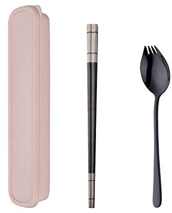 Do Buy Palillos Chinos Spork (3 En 1 Cuchillo Cuchara Tenedor) Estuche De Cubiertos para El Trabajo Viaje Escolar Negro