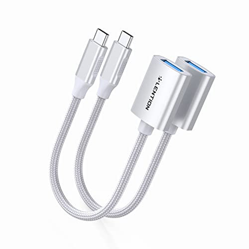 LENTION USB C to USB 3.0 Adapter [2-Pack], Thunderbolt 3 to USB 3.0 Adapter Compatible with 2023-2016 MacBook Pro, New iPad Pro & Mac Air, Surface Book 2/Go, Chromebook 13/15, More (Silver)