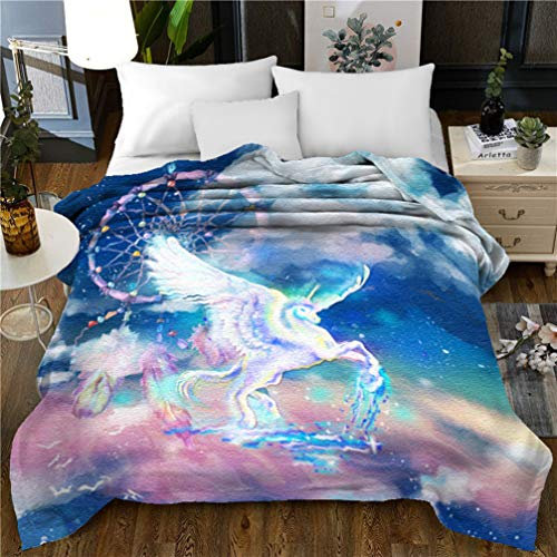 3D Sternenhimmel Einhorn Pegasus Dream Catcher Decke 150x200cm Blau Mandala Schwarz Lokomotive Schädel Flanell Plüschdecke Werfen Sofa/Bett/Camping/Reise/Auto Blanket (Pegasus,60 x 80 Zoll)