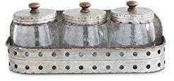 K&K Interiors 15253A Wandregal aus Zinn, 35,6 cm, mit DREI Deckel, Eisen, Glas, 14 Inch Tin Wall Shelf with Three Lidded Jars