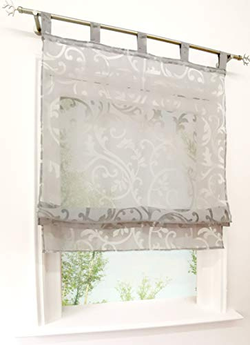 Voile Raffrollo Ausbrenner Design Ösenrollo Raffgardinen mit Schlaufen Fenster Gardinen (BxH 80x140cm, Grau mit Schlaufen)