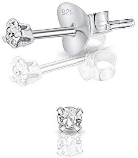 Pendientes Pequeños Plata de Ley 925 con Cristal Swarovski Redondos - Pendientes Diamante - Pendientes Mujer Plata y Brillantes - Diámetro 2 mm