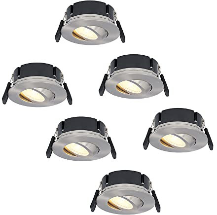 HOFTRONIC - 6er LED Einbaustrahler 360° Schwenkbar IP65 Wasserdicht Dimmbar 2700K Extra Warmweiß Deckenspot 3x8W 3x570LM Deckenstrahler Edelstahl 230V 40.000 Brennstuden für innen und außen und bad