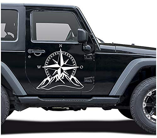 Autoaufkleber Kompass Offroad Windrose Sticker Folie für Auto Motorrad Wohnwagen Wohnmobil Anhänger Aufkleber Selbstklebend Kfz Zubehör KX060 (Weiß Glanz, Design 3 groß)