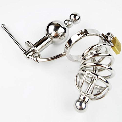 ChicLSQ Edelstahl Men Herren Unterwäsche Keuschheitsgürtel für Party Sex Spielzeug mit Einstellbare Position Analplug mit Katheter Penis Plug Cock Cage Penis-Lock Unterhosen Männer (44 mm ring)