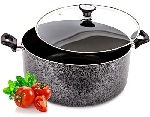 HashOne Non Stick Stock Pot Casserole Pan Dish - 32cm Induction Pan with Glass Lid and Non-Slip Stay-Cool Insulated Handles (32 cm) - Black