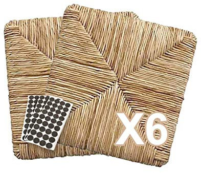 ZStyle 901 Lot de 6 assises carrées en paille de rechange pour chaise, avec patins offerts, 37 x 37 cm