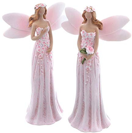 2er Set Elfe mit Blüten Dekor weiß rosa 16,5 cm Dekofigur Figur Elfen Fee
