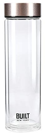 BUILT Tiempo Isolierte Glas-Wasserflasche, BPA-freies Borosilikatglas / Edelstahlflasche, Roségold, 450 ml